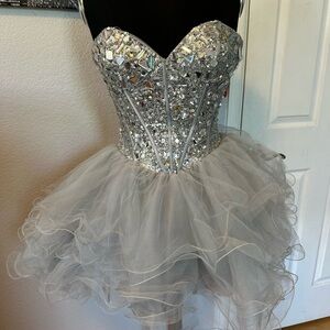 Beaded Silver Hoco Dress